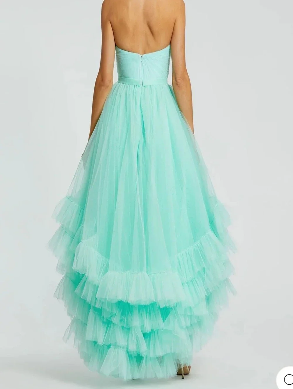 Mac Duggal 20892 Strapless Mint High-Low Tulle Ruffle Dress Size 8 - Picture 2 of 3